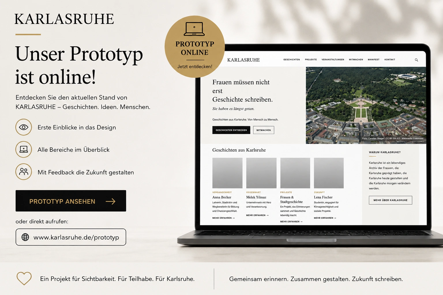 Unser Prototyp ist online – Vorschau des KARLASRUHE-Prototyps auf Laptop-Bildschirm